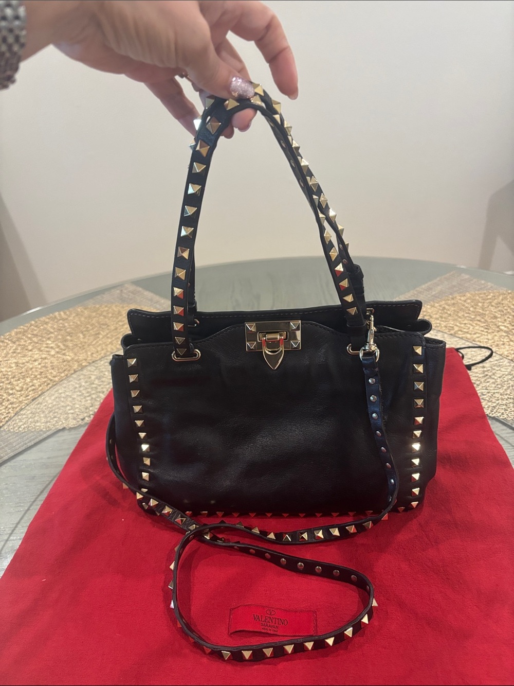 Valentino Garavani Black Leather Rockstud Shoulder or handBag with Gold Hardware